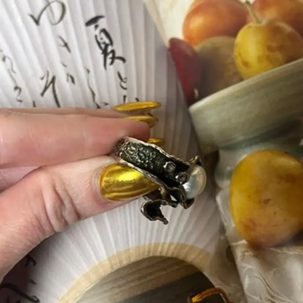 Artisan Sterling Silver Genuine Pearl and Sparkling CZ Wrap Ring